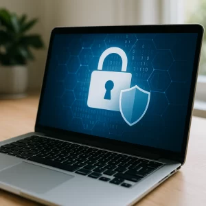 laptop screen showing a lock and privacy symbol